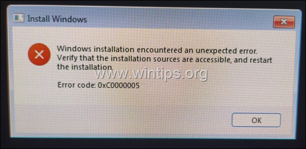 修复：Windows 安装中的 0xC0000005。 （已解决）