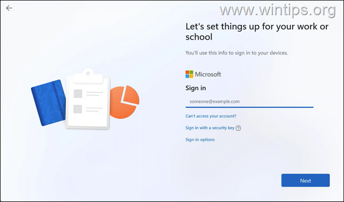 修正：Windows 11セットアップ中に作業や学校にアクセスするためにサインインするMicrosoft部隊。