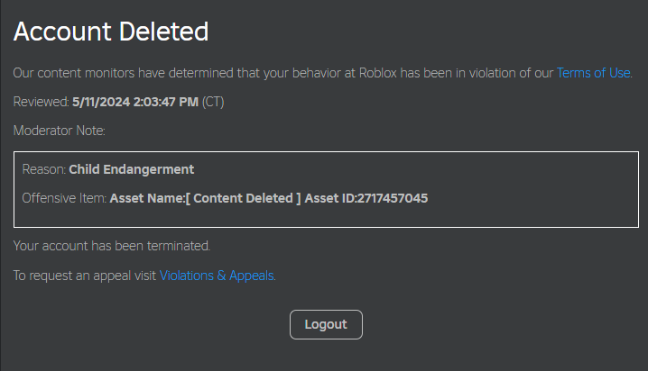 修正されたクライアントを実行しているアカウントを禁止するためのRoblox